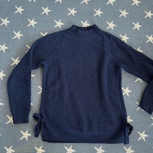 J. McLaughlin size small navy blue sweater with ties. 70% wool and 30% cashmere.